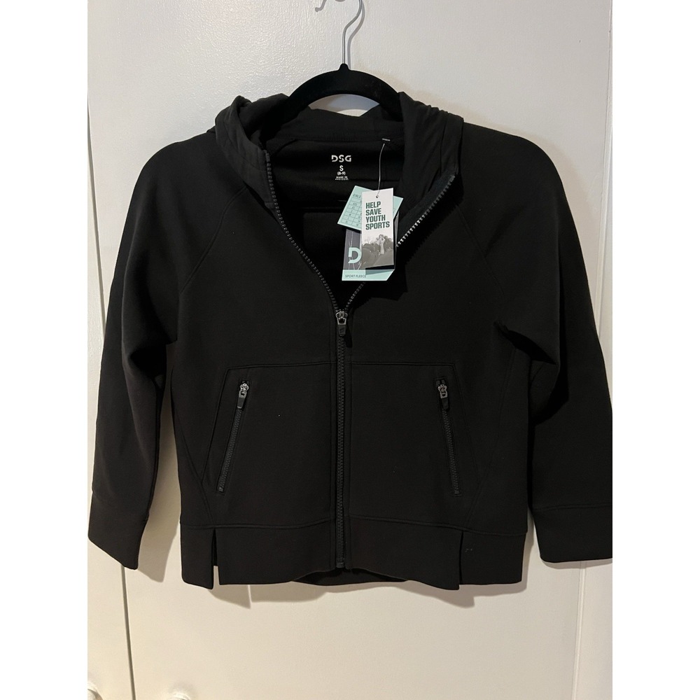 NWT DSG Girls Sport Fleece Top‎ Hoodie Black Sweatshirt Size Small Soft Full Zip